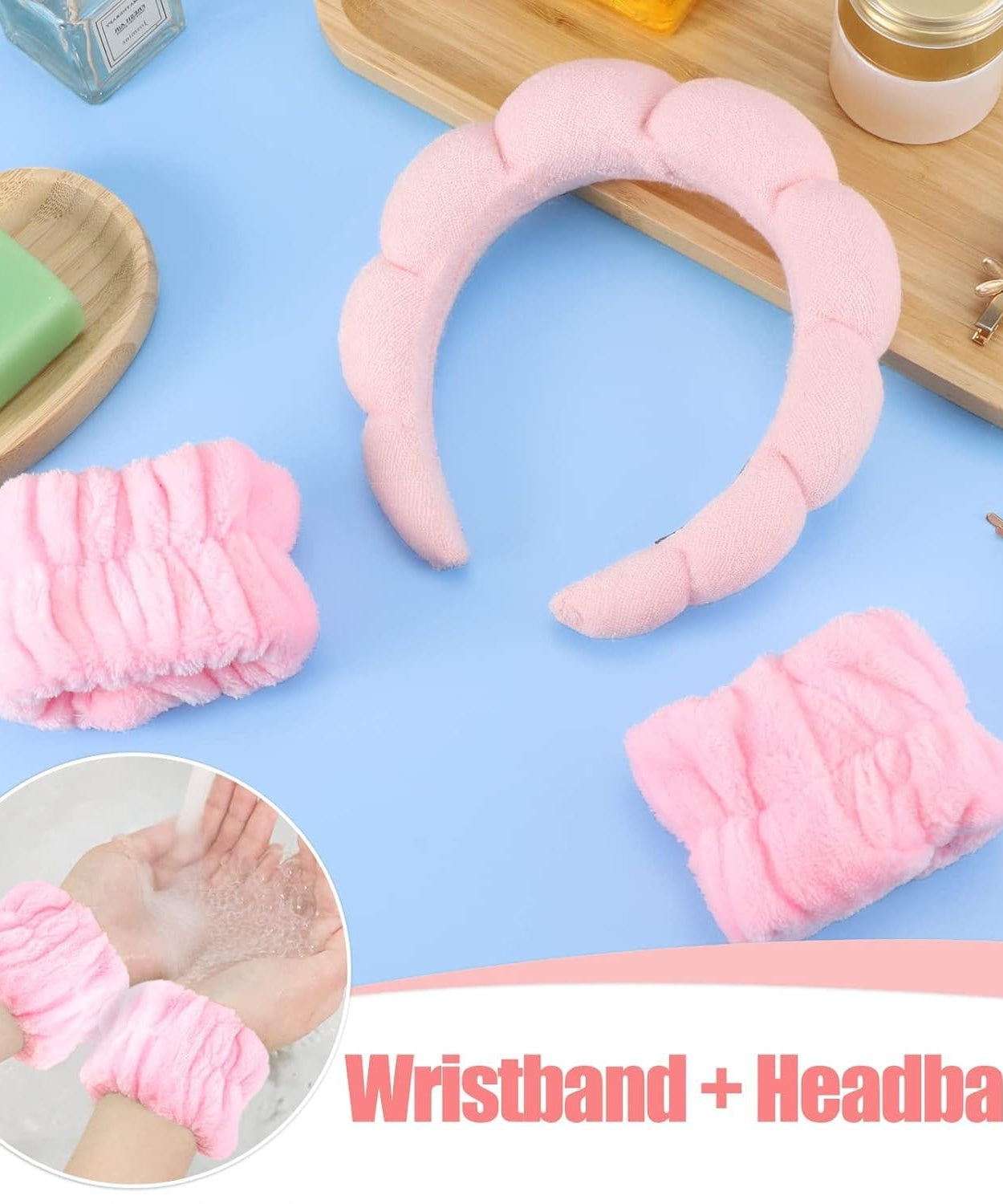 Spa Headband and Wrist Towel Set for Skincare Routine