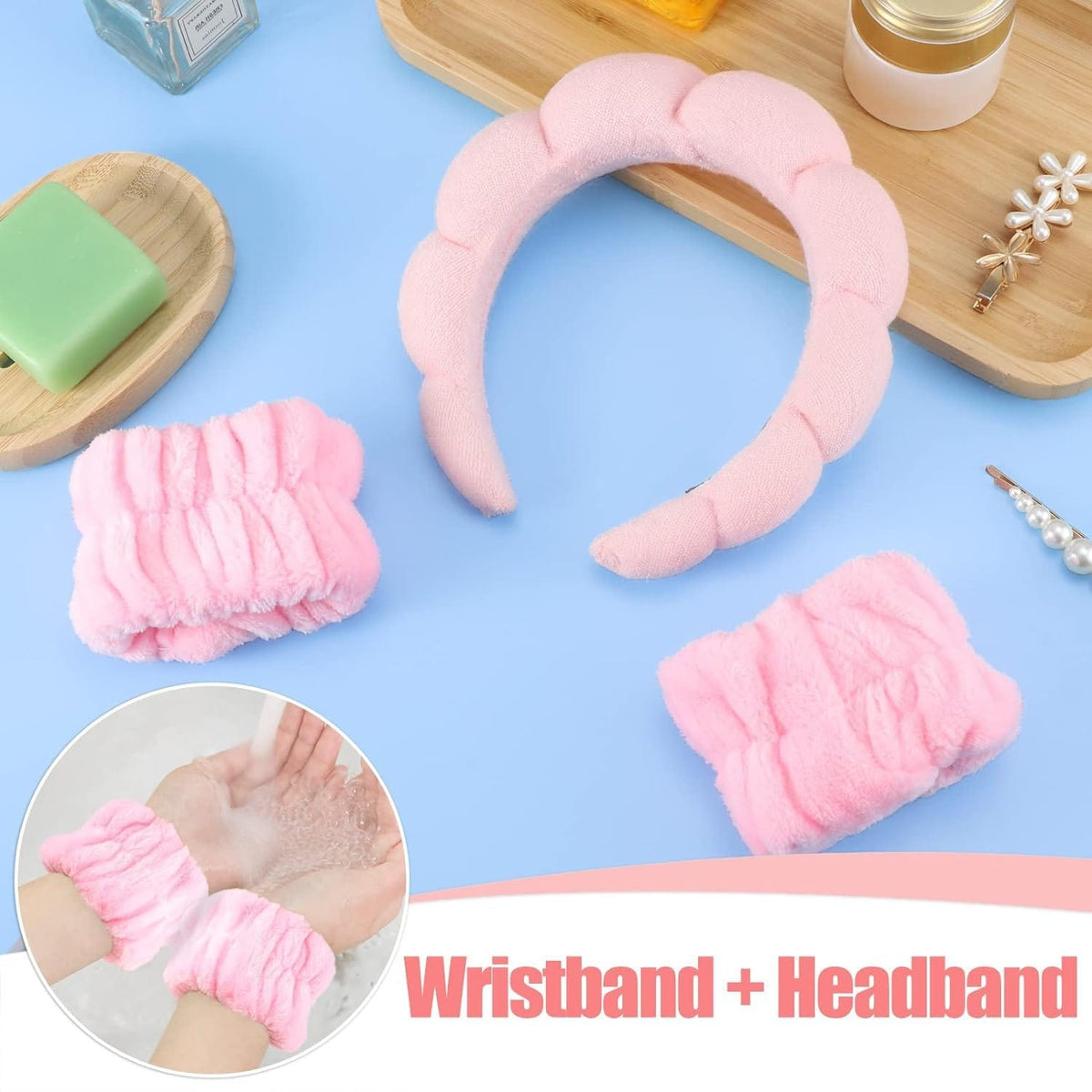 Spa Headband and Wrist Towel Set for Skincare Routine